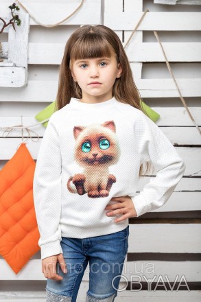 Свитшот детский с ярким рисунком спереди в виде кота, выполнен из плотного трико. . фото 1