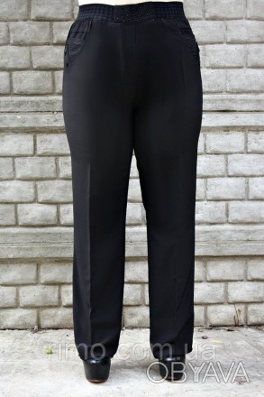 Стильные женские брюки большого размера, посадка высокая, широкий пояс-резинка д. . фото 1