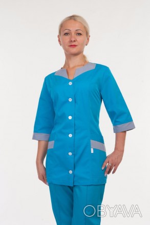 Медицинский женский голубой костюм 
Размер: 46 - 68
Цвет: серый
Ткань: батист
Ко. . фото 1