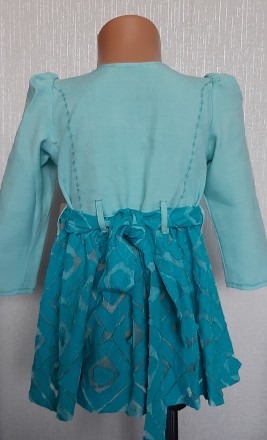 платье детское с длинным рукавом, тонкая шерсть, бирюзовый цвет, длина 48 см, об. . фото 9