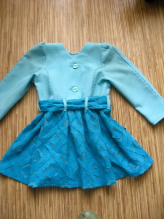 платье детское с длинным рукавом, тонкая шерсть, бирюзовый цвет, длина 48 см, об. . фото 2