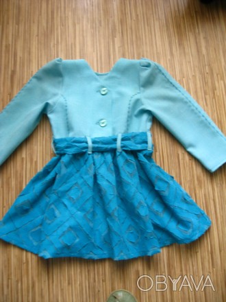 платье детское с длинным рукавом, тонкая шерсть, бирюзовый цвет, длина 48 см, об. . фото 1