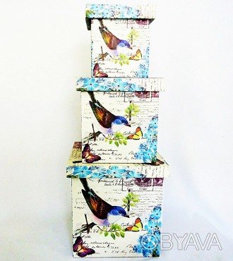 Шкатулка-коробка набор из 3-х – Птица Материал: кожзам. . фото 1