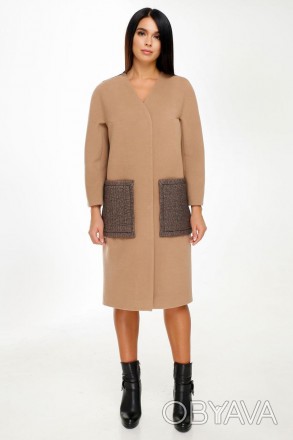 Пальто женское демисезонное, выполненное из двух видов ткани- фактурной и одното. . фото 1
