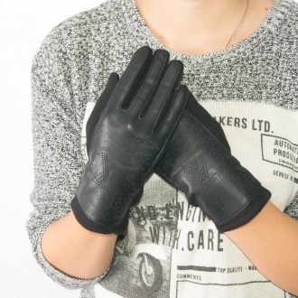 Женские трикотажные стрейчевые перчатки комбинированые с верхом из кожзама.
На у. . фото 2