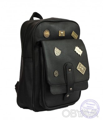 Купить Рюкзак из эко-кожи со значками - черный - 7126 в интернет магазине Товаро. . фото 1