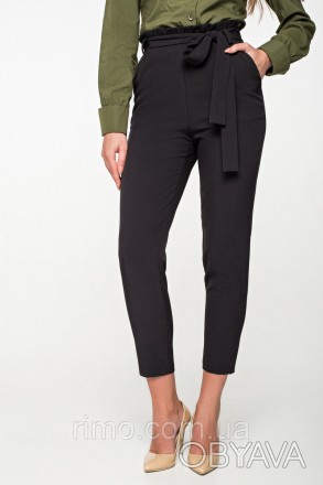 Модные и комфортные укороченные брюки с высокой талией и карманами в боковых шва. . фото 1
