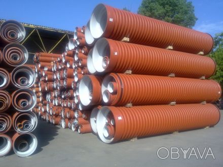 Трубы гофрированные двустенные для наружной канализации.
Диаметрами: 160мм, 200. . фото 1