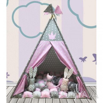 Вигвам в комплекте: Бонбон Принцесса розовый с серым с подушками, детская игрова. . фото 1