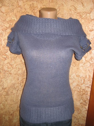Продам женскую вязаную жилетку синего цвета с красивым воротником - улаживать мо. . фото 3