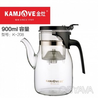 Чайник kamjove K-208, 900 мл c кнопкой, стеклянный чайник типод заварочный Гунфу. . фото 1