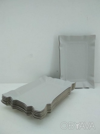 Тарелки картонные прямоугольные Вид : Тарелка бумажная прямоугольная белая
 Назн. . фото 1