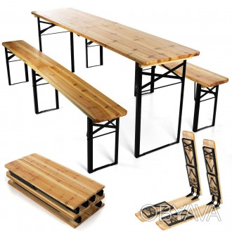 Деревянный складной пивной стол с лавками 220 х 50 см
Технические характеристики. . фото 1
