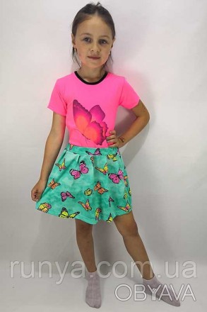 Костюм летний детский для девочки футболка и юбка "Butterfly". В таком комплекте. . фото 1