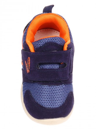 Кроссовки для мальчика синего цвета с оранжевыми вставками. Изготовлены из дышащ. . фото 4
