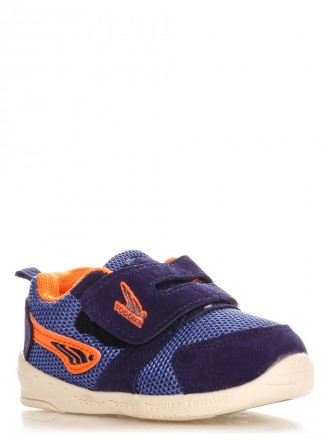 Кроссовки для мальчика синего цвета с оранжевыми вставками. Изготовлены из дышащ. . фото 2
