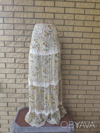 Сарафан-юбка шифоновый с коттоновой прошвой SAN длинный.
Можно снять бретели и и. . фото 1