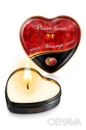 Массажная свеча сердечко с ароматом персика Plaisirs Secrets Peach 35 мл (SO1872. . фото 1