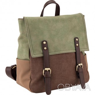 Рюкзак выполнен из эко-замши коричневого цвета двух оттенков и светлого хаки. Эт. . фото 1