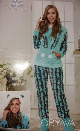 Теплая махровая пижама с капюшоном. Модель пижамки "Зайчик" идеально подойдет ка. . фото 1