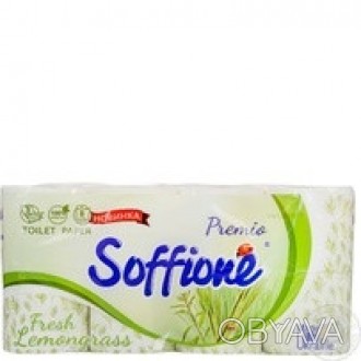 Трёхслойная туалетная бумага Soffione Premio Fresh Lemongrass белого цвета с зел. . фото 1