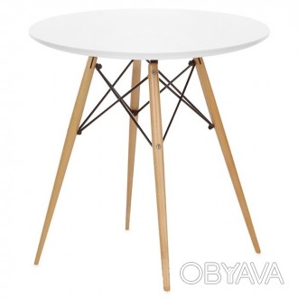 Обеденный стол из дерева, цвет белый, лакированный, дерево ножки, круглый, диаме. . фото 1