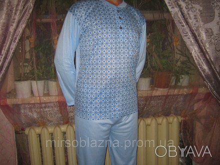 Мужская пижама разные оттенки голубого цвета: кофта - спереди рисунок - разные г. . фото 1