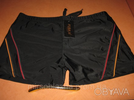 Плавки-боксеры для купания мужские FUBA.YI, черного цвета с тонкой оранжевой и к. . фото 1