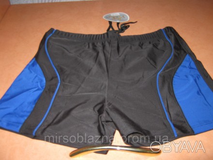  Плавки-боксеры для купания мужские Sun&Okean, черного цвета с синими вставками,. . фото 1