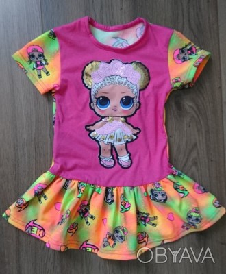 Платье для девочек с полотна фуликра с нашивкой с пайетками в форме красивой кук. . фото 1
