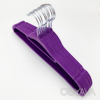 Плечики вешалки тремпеля флокированные (бархатные, велюровые) фиолетового цвета,. . фото 1