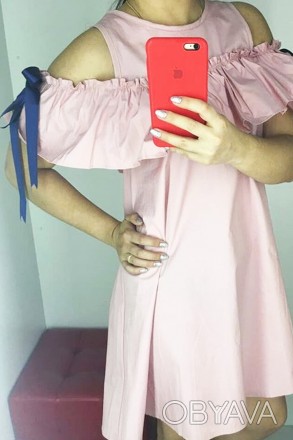 Розовое платье свободного кроя, с бантами.. . фото 1