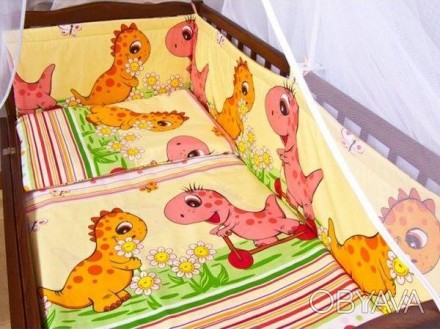 Защита бампер для детской кроватки Дино желтый
Размер частей защиты 60х30см.(на . . фото 1