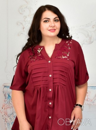 Летняя свободная блузка большого размера бордовая купить в интернет магазине
 С . . фото 1