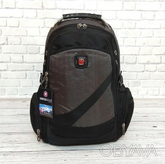 Качественный рюкзак Swissgear 7650 черный с серыми вставками + дождевик. Ортопед. . фото 1