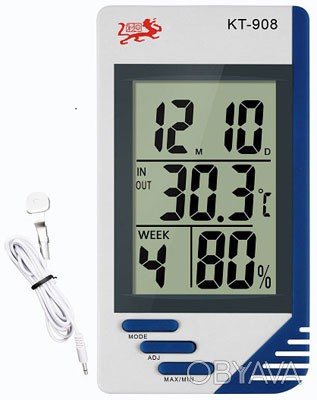 Купить Цифровой гигрометр-термометр KT-908 с быстросъемным выносным датчиком тем. . фото 1
