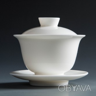Гайвань фарфор Белая Яшма, 150 мл, для китайской чайной церемонии, фарфоровая, б. . фото 1