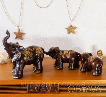 Роскошный набор из 3-х слонов коричневого из полистоуна. Размеры: 25х11х65см. Их. . фото 1
