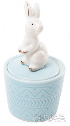 Шкатулка фарфоровая "Грациозный кролик". Материал - фарфор. Цвет - голубой, белы. . фото 1