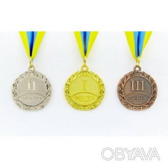	Тип: спортивная наградная медаль;Обозначение призового места на лицевой стороне. . фото 1