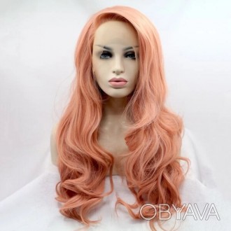 Персиковый парик с имитацией кожи головы из термоволос с локонами на Хэллоуин, в. . фото 1