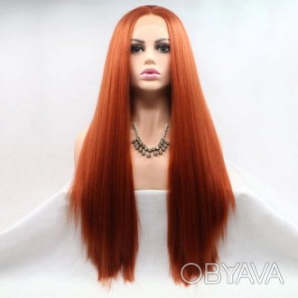 Оранжевый парик с имитацией кожи головы из ровных термоволос на Хэллоуин, вечери. . фото 1