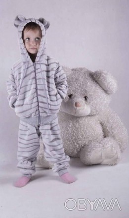 Теплый махровый детский костюм, кофта с капюшоном и ушками, штаны на манжете , п. . фото 1