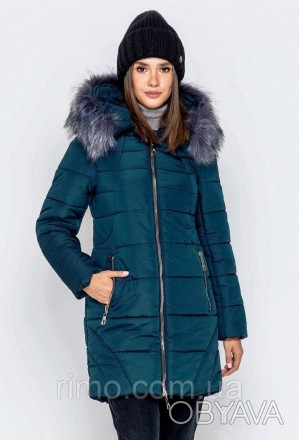 Тёплая зимняя куртка женская больших размеров. Капюшон со съёмным искусственным . . фото 1