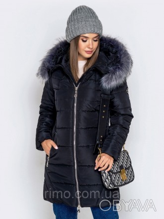 Тёплая зимняя куртка женская больших размеров. Капюшон со съёмным искусственным . . фото 1