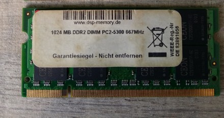 DDR2 1Gb PC2-5300 667МГц DSP для ноутбука Оперативная Память ОЗУ

цена за 1шт.. . фото 2