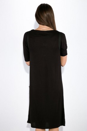 Стильное платье чёрного цвета с рукавами до локтя и оригинально оформленным деко. . фото 5
