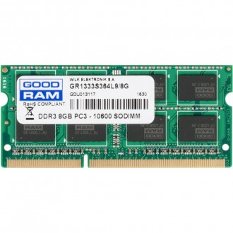 Модуль памяти для ноутбука SoDIMM DDR3 8GB 1333 MHz GOODRAM (GR1333S364L9/8G). Київ. фото 1 Модуль памяти для ноутбука SoDIMM DDR3 8GB 1333 MHz GOODRAM (GR1333S364L9/8G). Київ. фото 1