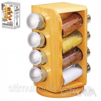 Набор для специй Stenson Woody 8 шт на деревянной подставке