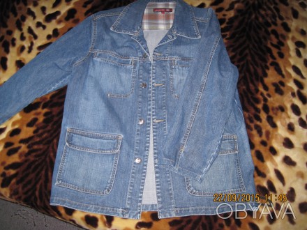 мужской межсезонный красивый  пиджак джинсовый. размеры- плечи 50, рукав от плеч. . фото 1